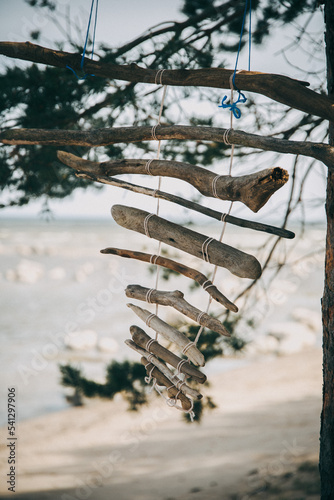 wooden decor near the sea in the nature