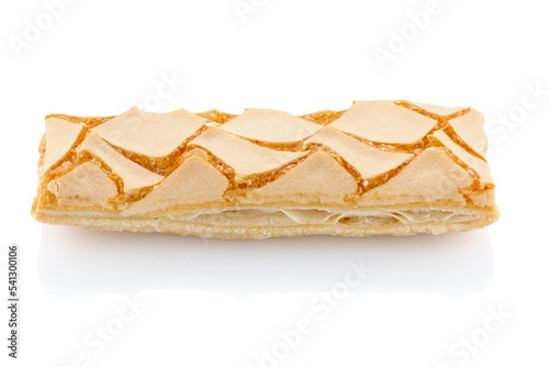 Cookie Sfogliatine, glazed puff pastry biscuits. Italian dessert isolated on white. Close-up photo