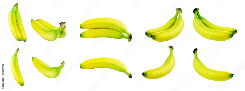 set of isolated bananas on white background
