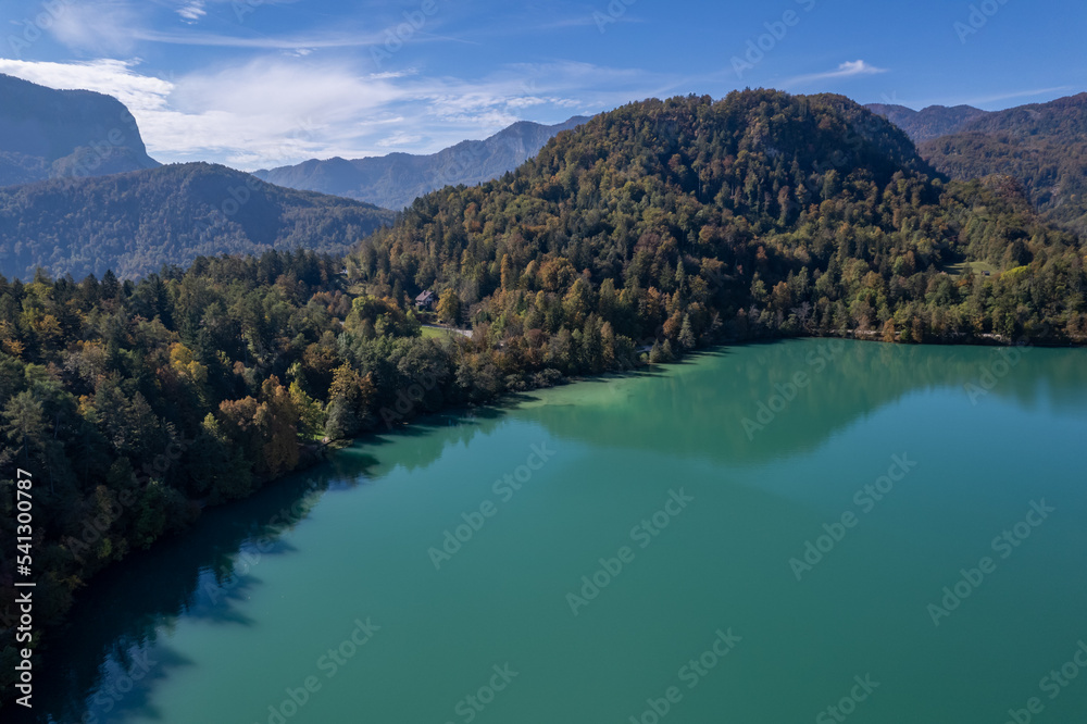 Lake Bled in autumn, photo from the drone, Slovenia