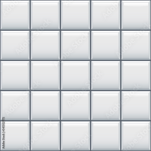 White glossy ceramic square tiles seamless pattern. Home interior  bathroom and kitchen wall texture. Vector white shiny brick wall background.