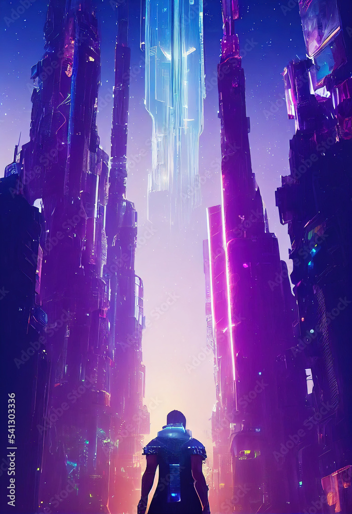 Cyberpunk city, futuristic city, lights, future, silhouette, concept, art illustration