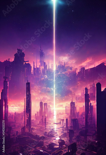 Cyberpunk city  futuristic city  lights  future  silhouette  concept  art illustration