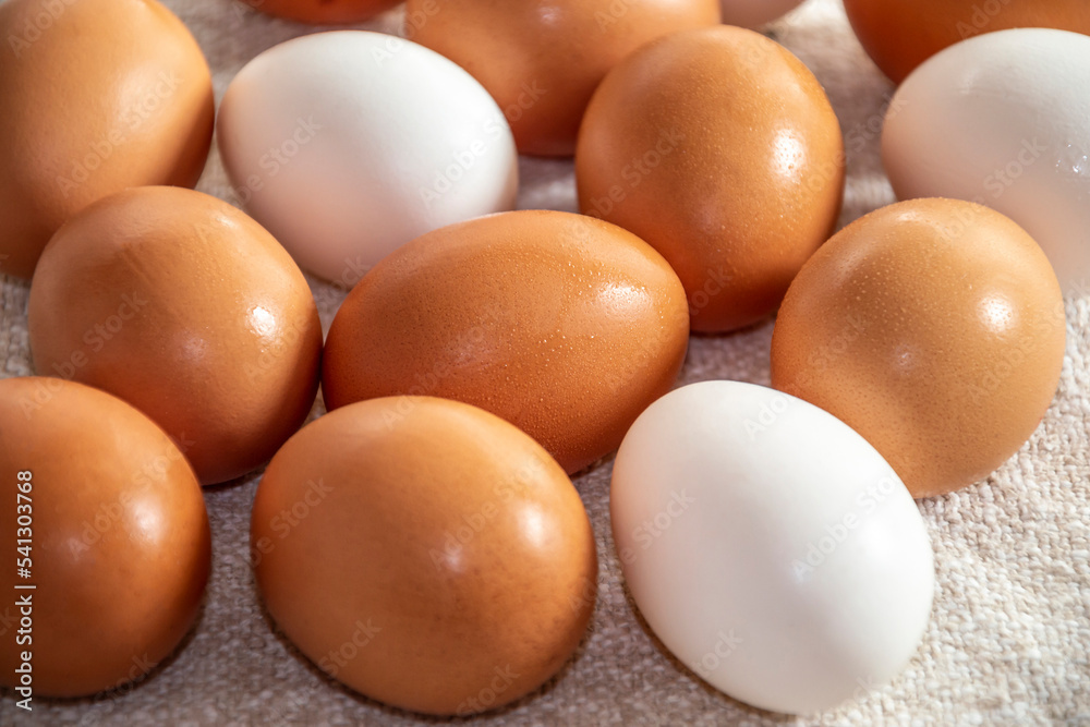 Chicken colorful eggs on the table. Chicken colorful eggs on the table.