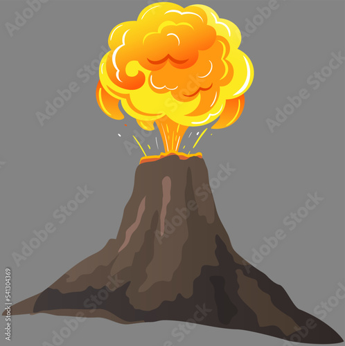 Volcanic eruption stages set. Steaming volcano, hot burning magma approach, splash and spreading of lava. Vulcanology, geology, study of seismic activity concept. Erupting rock pinnacle volcano