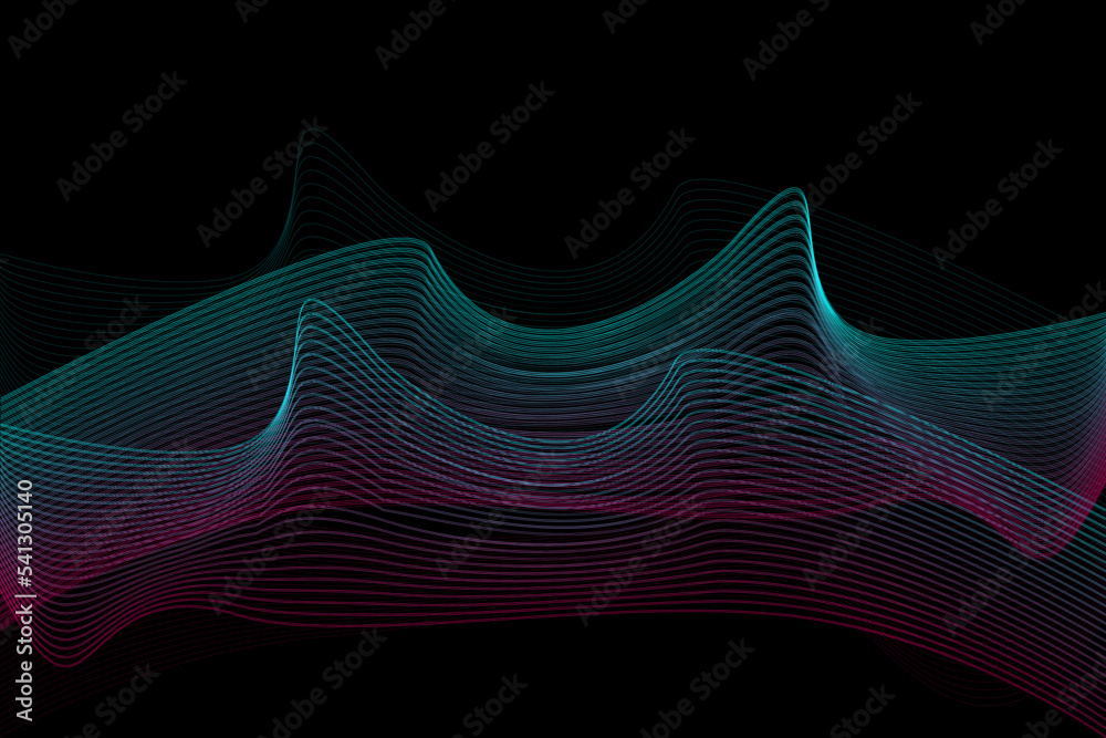 Music waves, gradient color background. Abstract sound wave stripe lines colourful equalizer isolated on black background. Social media concept.Vector illustration. - obrazy, fototapety, plakaty 