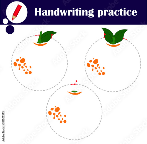 Tracing lines for kids with orange. Circle. Handwriting practice