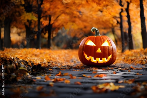 Creepy Jack-O-Lantern pumpkin outdoors. Glowing. Evil. 