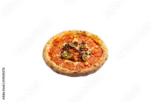  Medium pizza with pepperoni and jalapeno. Transparent.