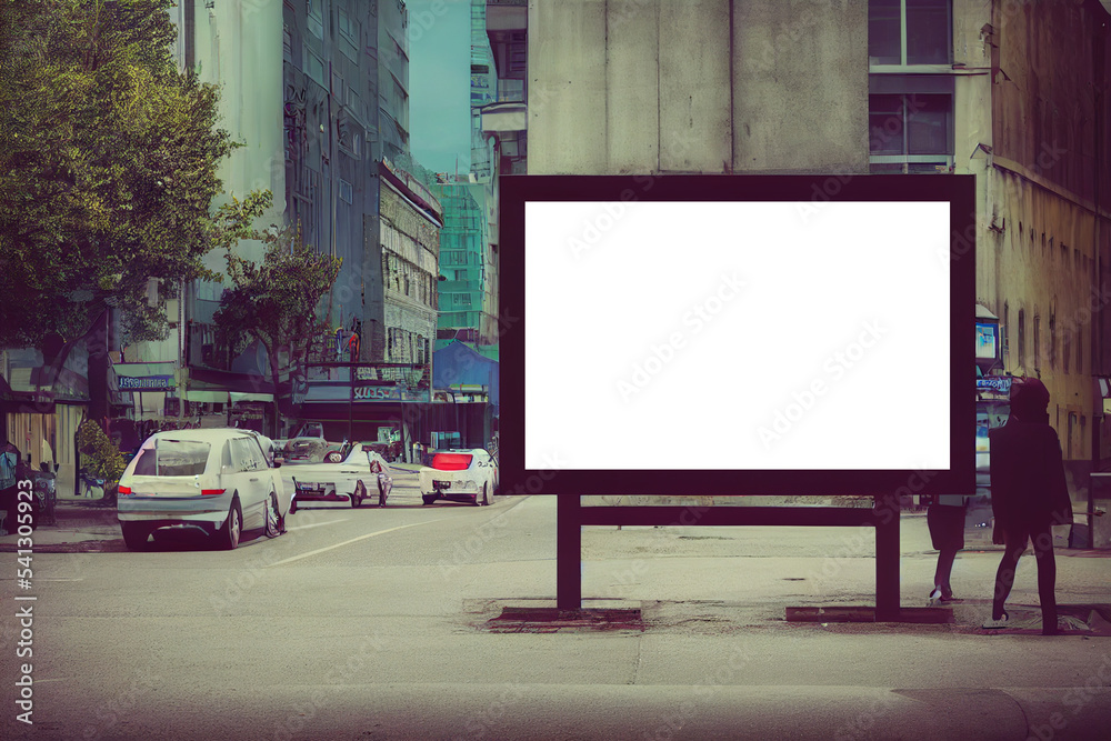 Fototapeta premium Mockup large billboard, blank billboard located in the city. Located above the ground. Frame canvas 