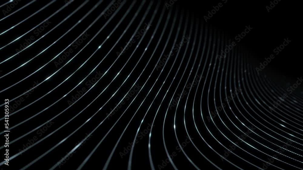 Futuristic digital data lines network looped animation on clean black copy space background.