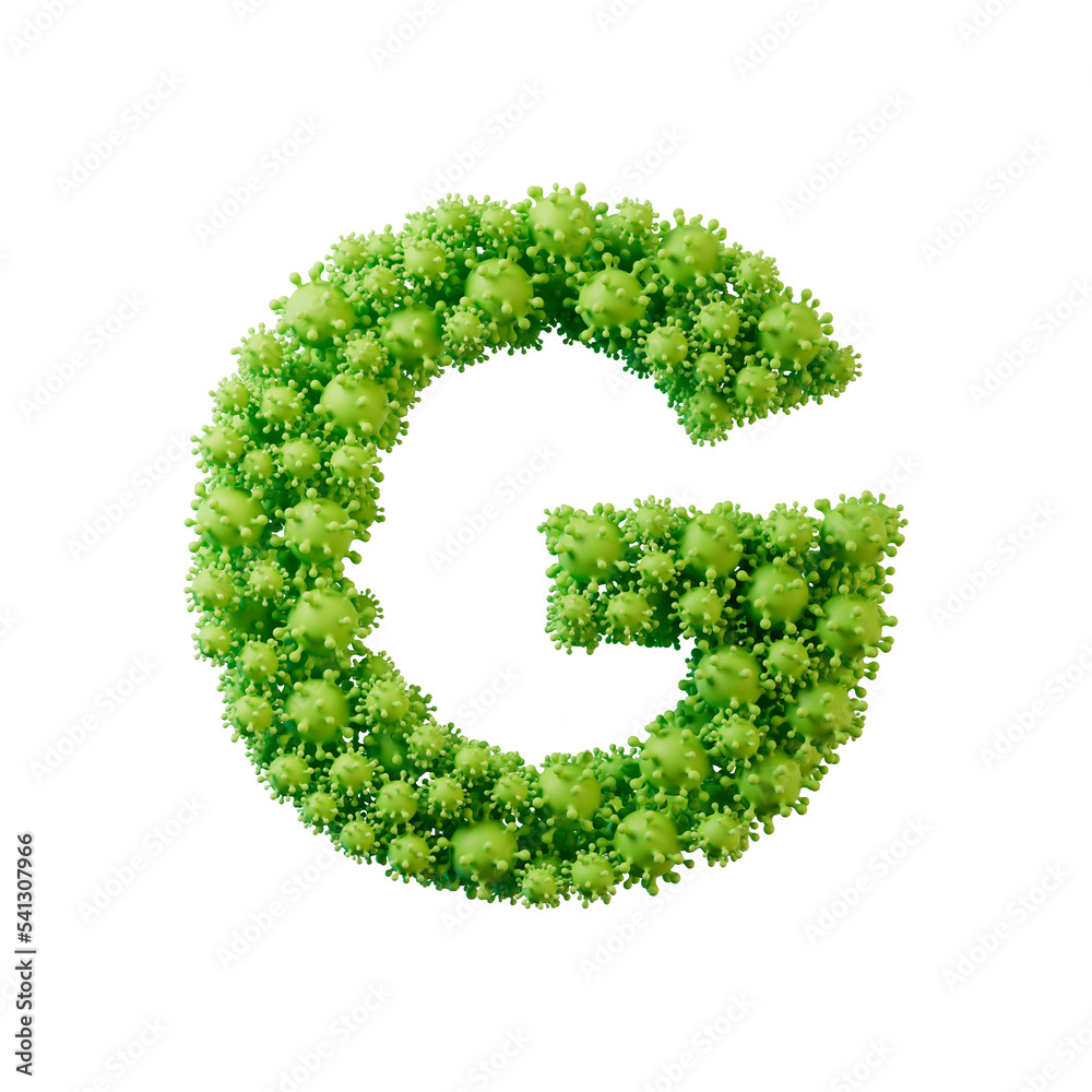 Letter G made from a virus flu and germ molecule. 3D Rendering Letter G made from a virus flu and germ molecule. 3D Rendering
