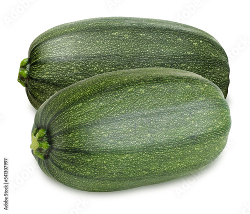 Green zucchini isolated on a white background with a clipping path. Two vegetables.