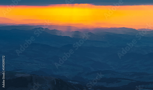 Beautiful alpine sunset at the famous Saentis summit, Schwaegalp, Appenzell, Alpstein, Switzerland