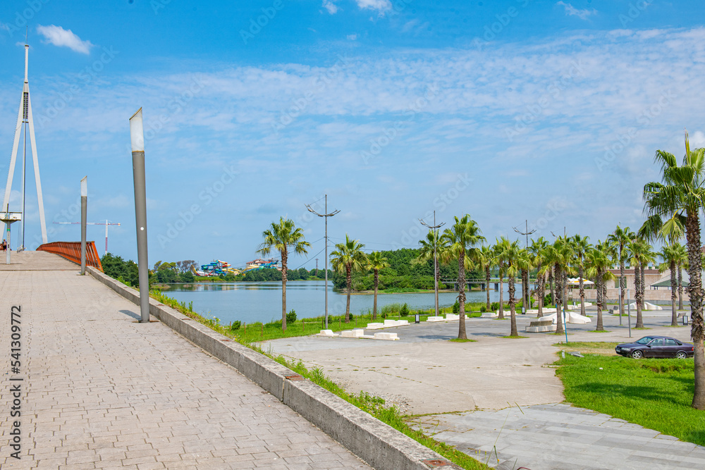 Fototapeta premium the longest pedestrian bridge in Europe over the Inguri River