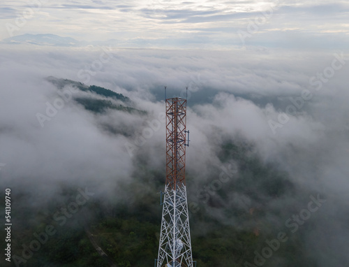 Aerial view telecommunication tower