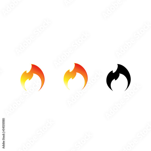 Fire logo isolated on white background, flame silhouette, icon variation.Illustration.