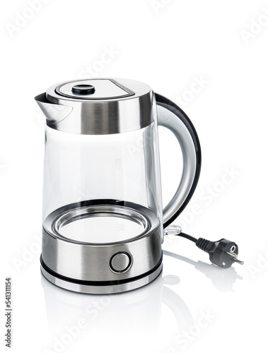 Modern electric kettle close up isolated on a white background