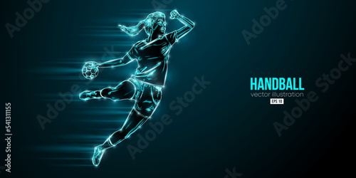 Abstract silhouette of a handball player on blue background. Handball player woman are throws the ball. Vector illustration