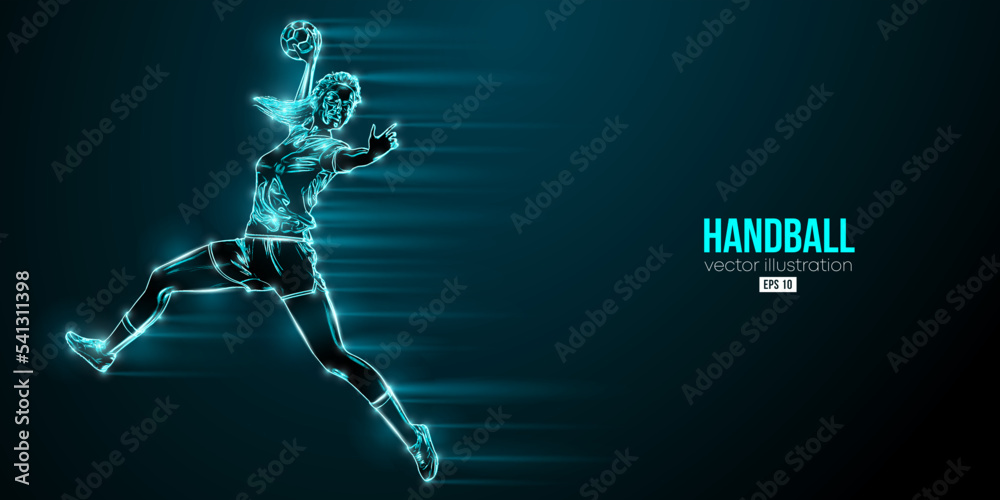 Abstract silhouette of a handball player on blue background. Handball player woman are throws the ball. Vector illustration Abstract silhouette of a handball player on blue background. Handball player woman are throws the ball. Vector illustration
