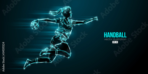 Abstract silhouette of a handball player on blue background. Handball player woman are throws the ball. Vector illustration