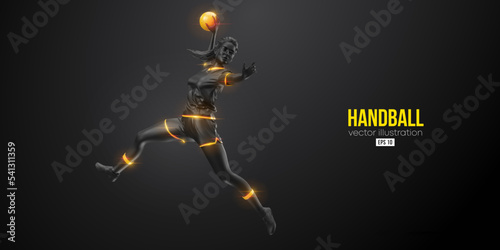 Abstract silhouette of a handball player on black background. Handball player woman are throws the ball. Vector illustration
