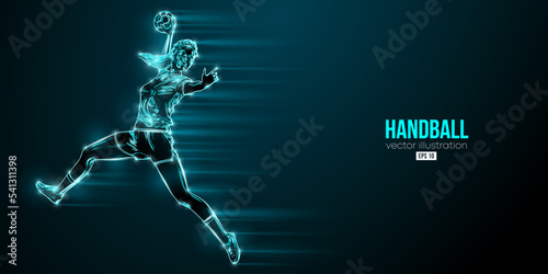 Abstract silhouette of a handball player on blue background. Handball player woman are throws the ball. Vector illustration