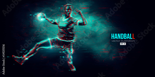 Abstract silhouette of a handball player on black background. Handball player man are throws the ball. Vector illustration