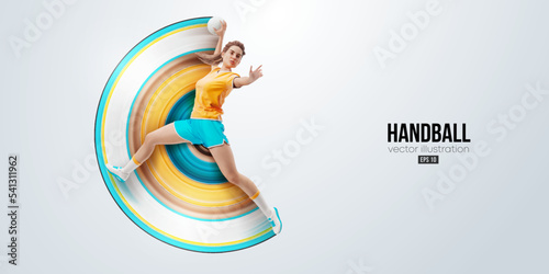 Realistic silhouette of a handball player on white background. Handball player man are throws the ball. Vector illustration