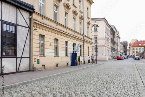 KRAKOW, POLAND - APRIL 01, 2021: Old tenements in Kazimierz quarter, Krakow, Poland. © agneskantaruk