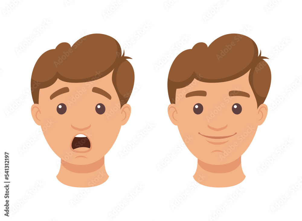 Face of Handsome Man Character Demonstrating Emotion Vector Set Face of Handsome Man Character Demonstrating Emotion Vector Set