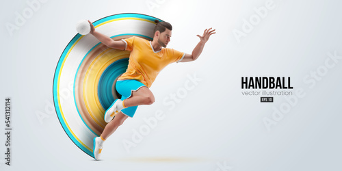 Realistic silhouette of a handball player on white background. Handball player man are throws the ball. Vector illustration