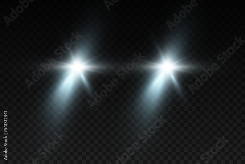 Fotografie, Tablou Vector light from the headlights PNG.