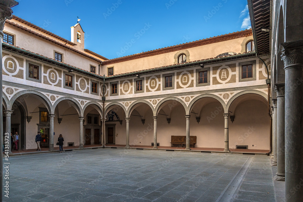 Florence, Italy. The courtyard of the monastery as part of the Orphanage complex