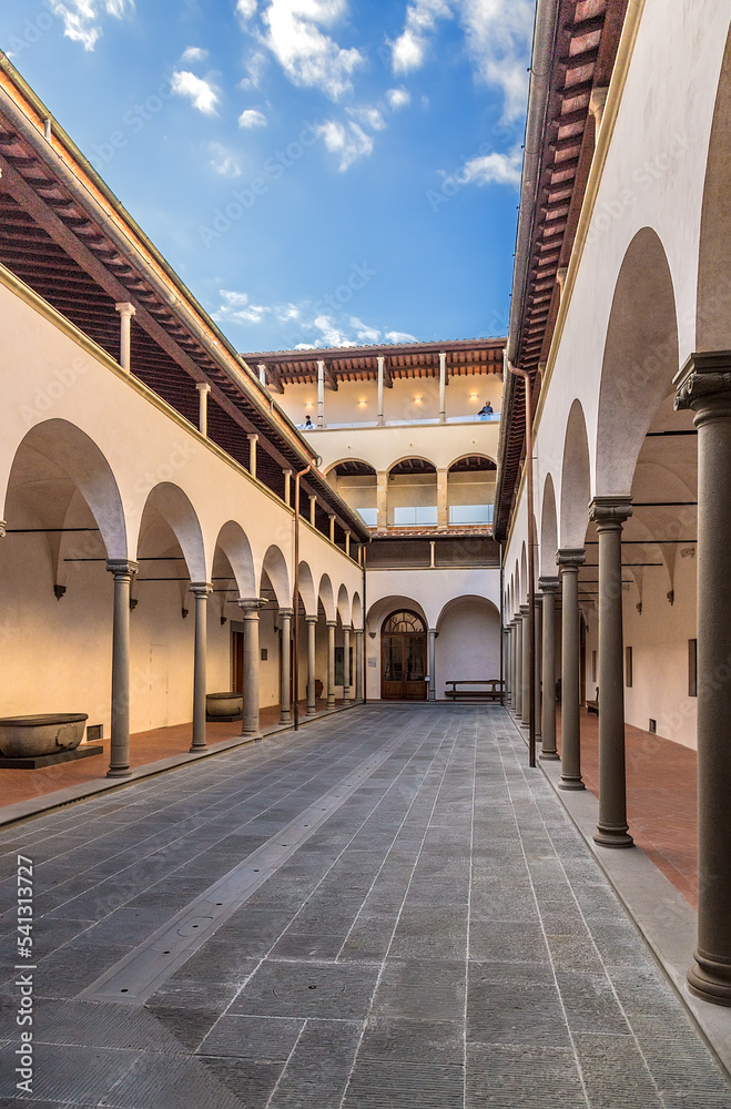 Florence, Italy. The courtyard of the convent as part of the Orphanage complex (Ospedale degli Innocenti)