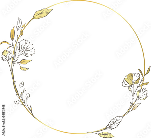  Floral gold vector circle frame flower elegant leaves nature round background 