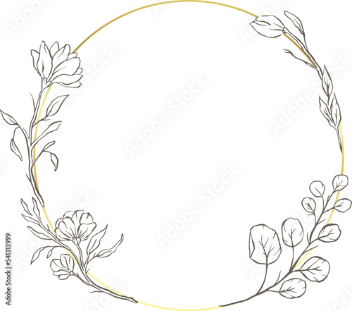  Floral gold vector circle frame flower elegant leaves nature round background 