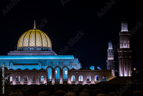 Muscat , Oman-September, 16,2022 : The Sultan Qaboos Grand Mosque is the largest mosque in Oman, located in the capital city of Muscat.  photo