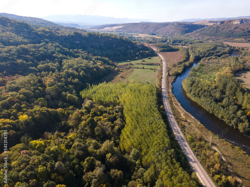 Aerial Autumn view of Iskar river, Bulgaria Aerial Autumn view of Iskar river, Bulgaria