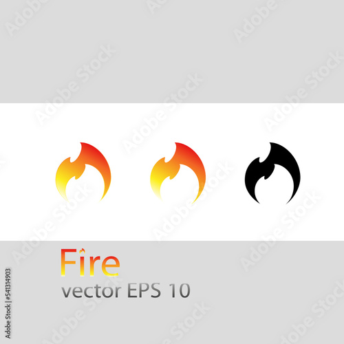 Fire logo vector, flame silhouette icon isolated on white background, logo variation. Illustration, redacted document.