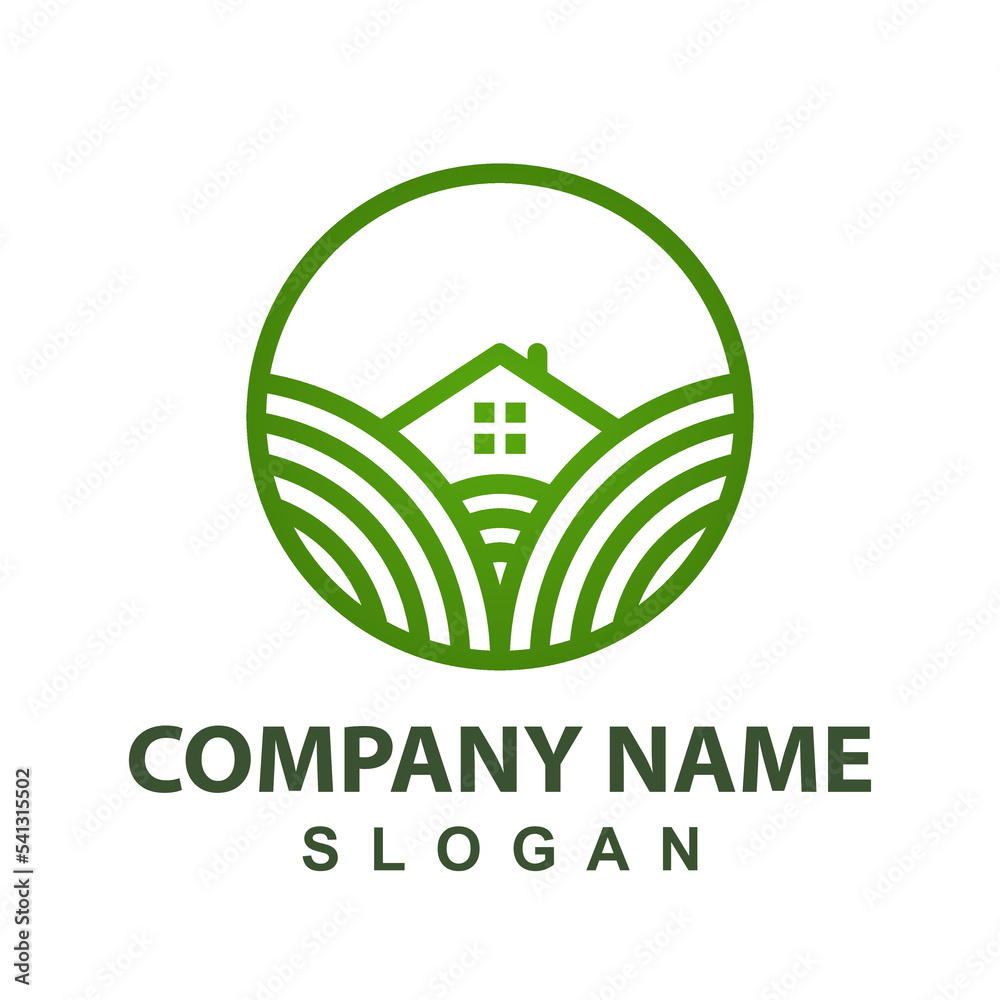 farm logo design template (field, house shaped)