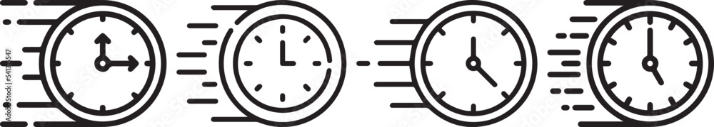 Time clock icons set. Line clocks symbol. Quick time or deadline icon. Express service symbol. Vector illustration Time clock icons set. Line clocks symbol. Quick time or deadline icon. Express service symbol. Vector illustration