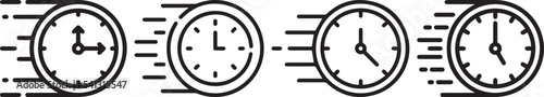Time clock icons set. Line clocks symbol. Quick time or deadline icon. Express service symbol. Vector illustration
