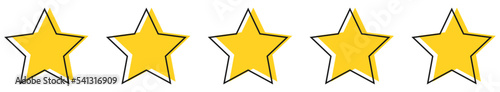 Five yellow stars icons. Quality rankings set. Design for web and mobile app. Vector illustration