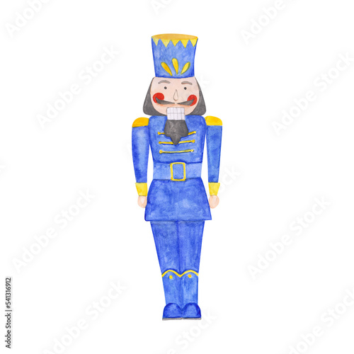 Nutcracker is isolated on a transparent background. Watercolor character from the Christmas nutcracker ballet. Holiday solder doll illustration. A figure of the nutcracker clipart. photo