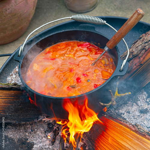 Kettle goulash is prepared over an open fire!
 photo