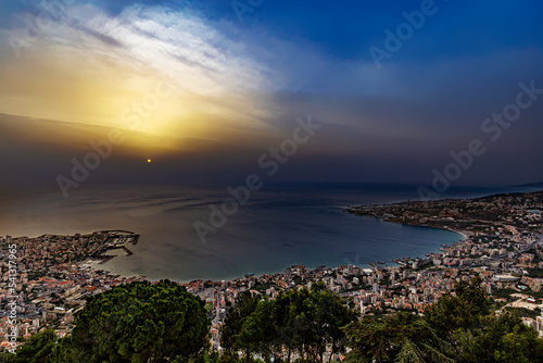 Lebanon. Jounieh. View of city and Jounieh Bay from Harrisa at sunset © WitR