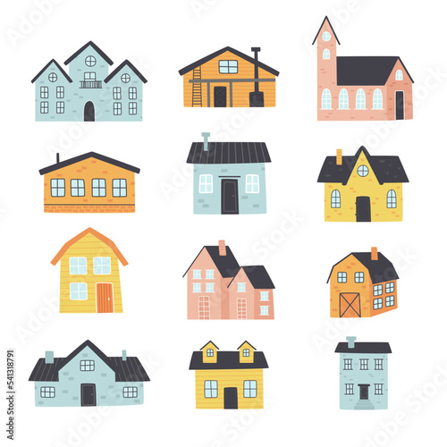 vector collection of cute houses in pastel colors