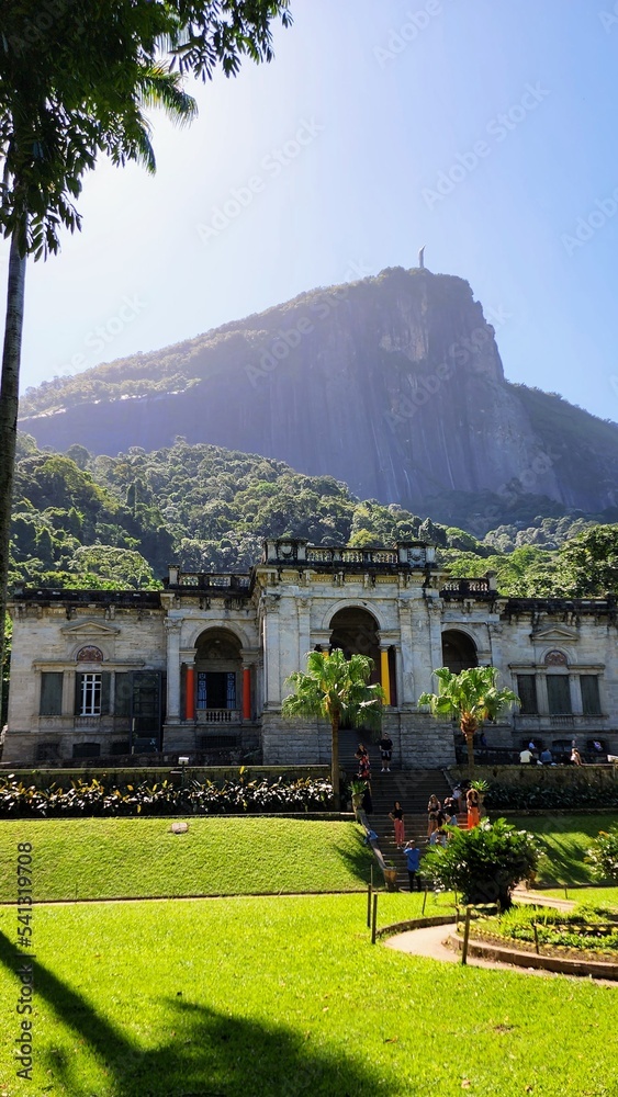 Old house with Corcovado and Christ the Redeemer in the background.