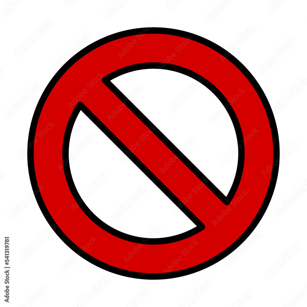 Red Round No Sign or General Prohibition Circle-Backslash Icon with Outline Contour. Vector Image. Red Round No Sign or General Prohibition Circle-Backslash Icon with Outline Contour. Vector Image.